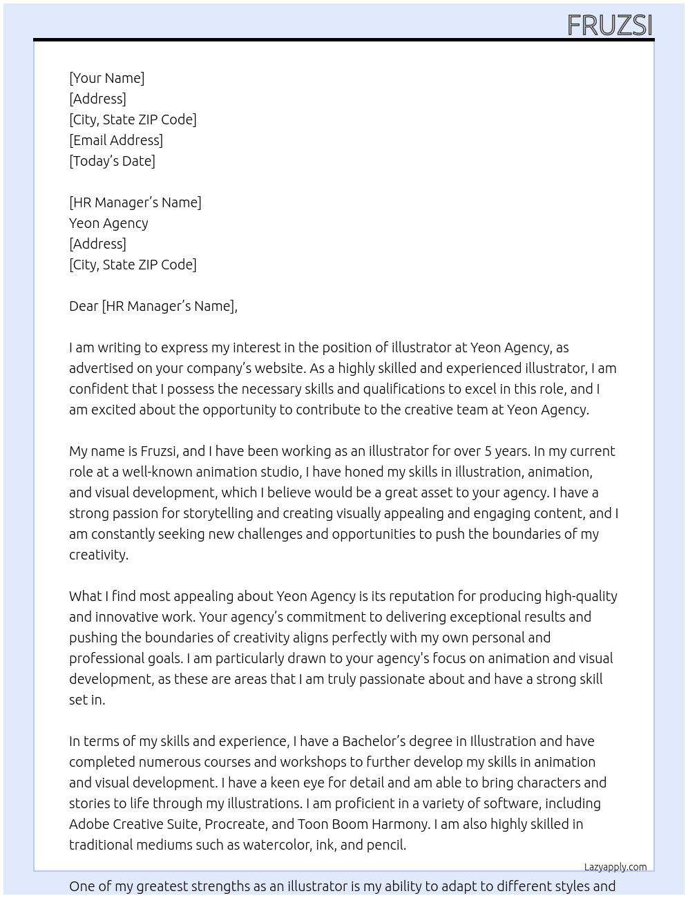 illustrator At Yeon agency Cover Letter