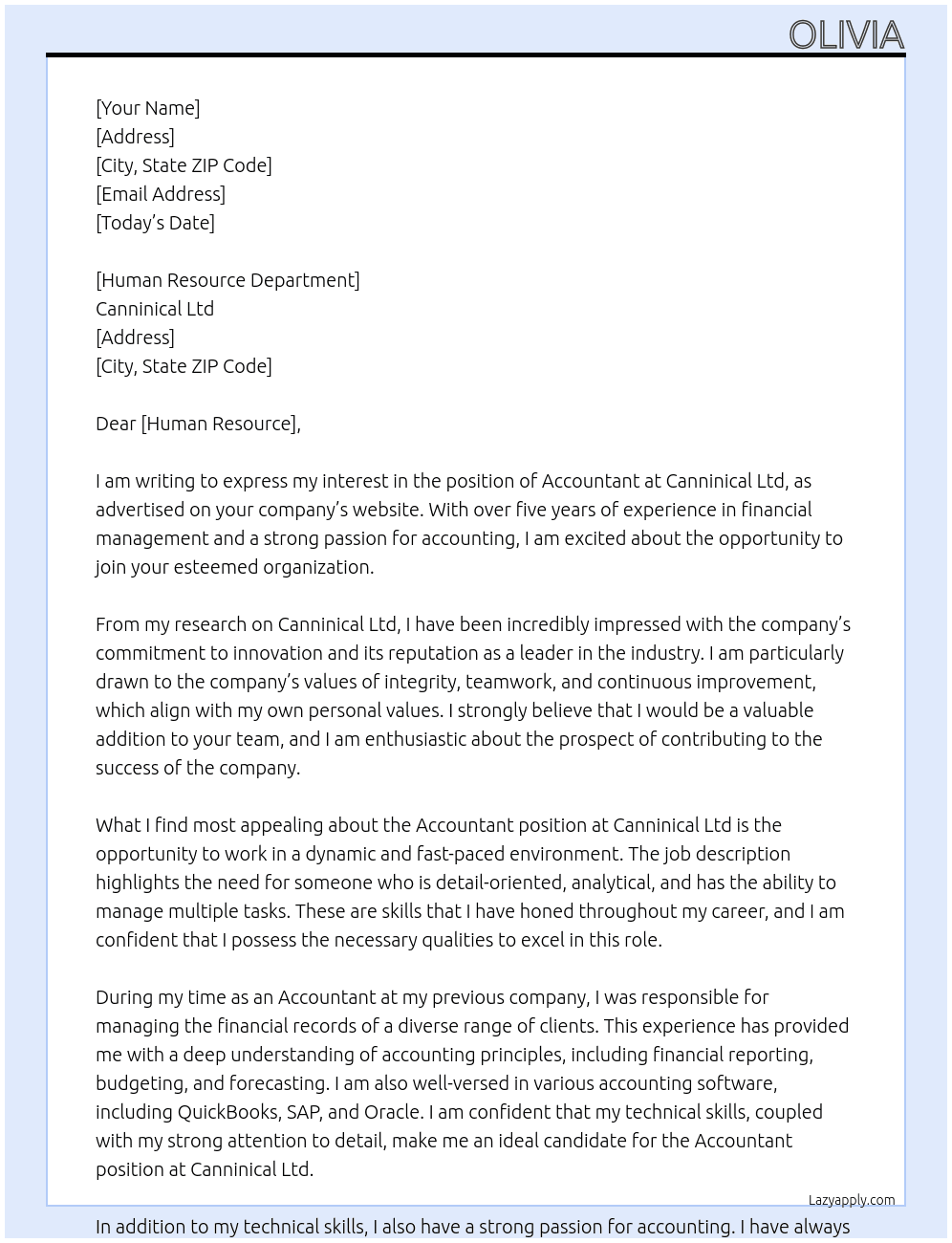 Accountant At Canninical Ltd Cover Letter