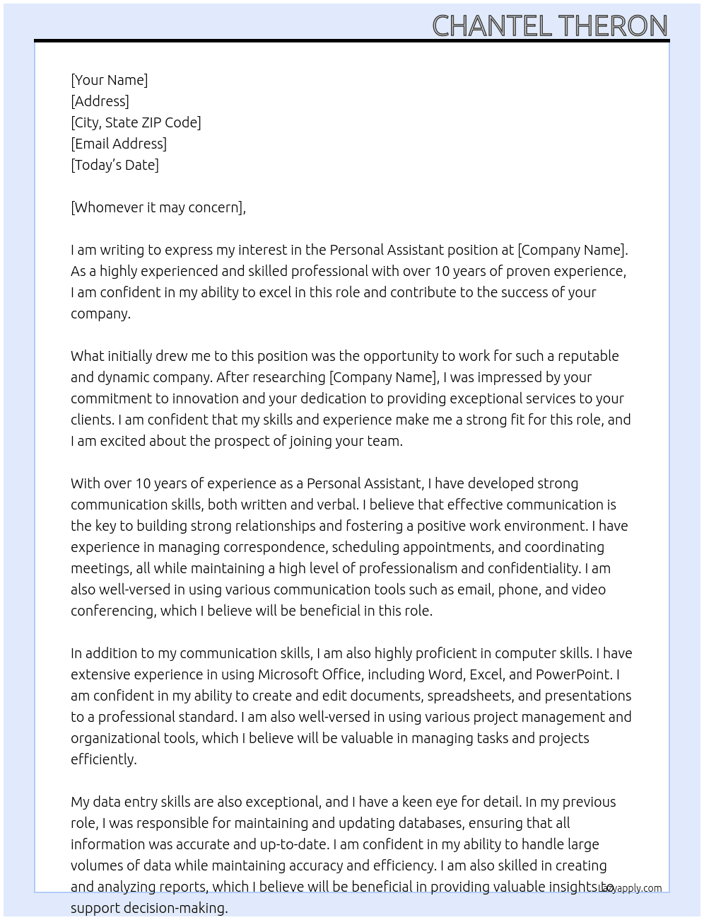 Cover letter for personal asssistant - LazyApply