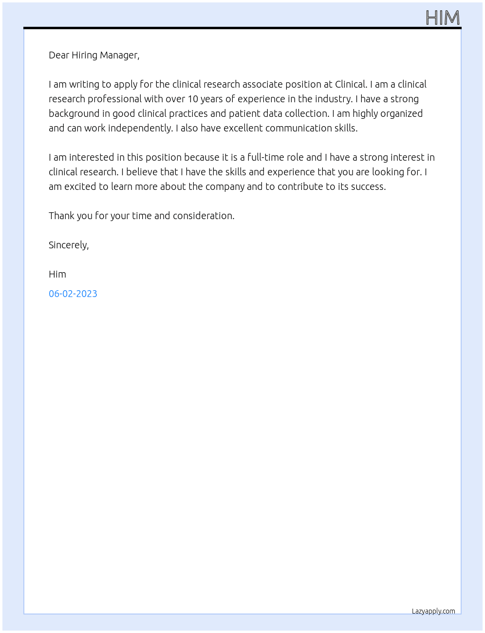 clinical research associate At clinical  Cover Letter