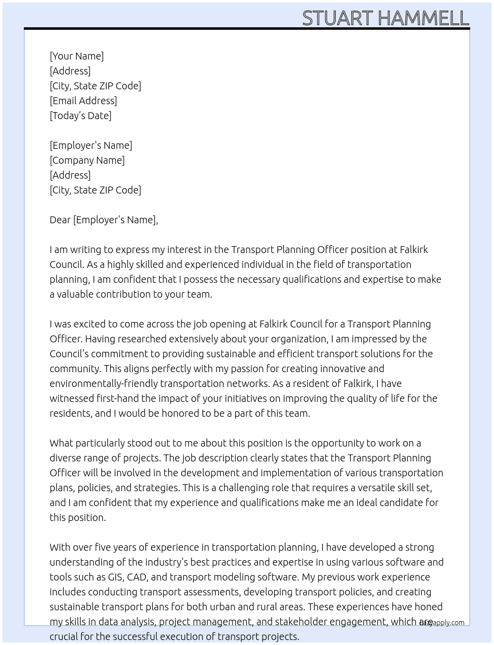 Transport Planning Officer At Falkirk Council Cover Letter