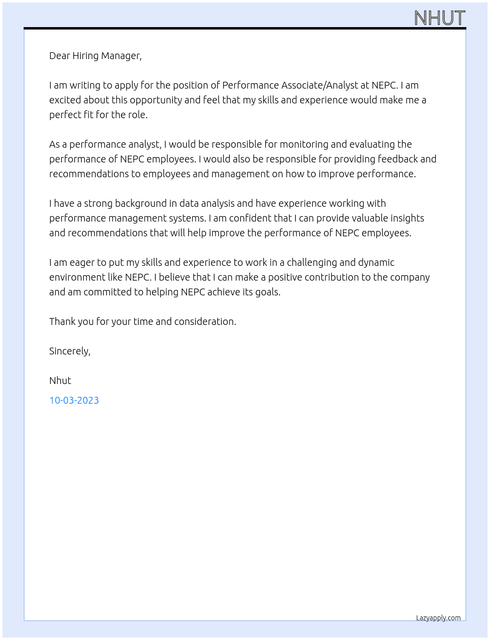 Performance Associate/Analyst  At NEPC Cover Letter