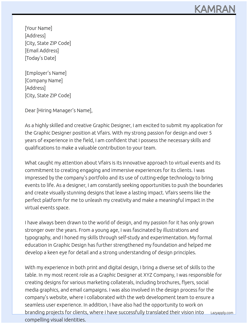 Graphic Designer At Vfairs Cover Letter