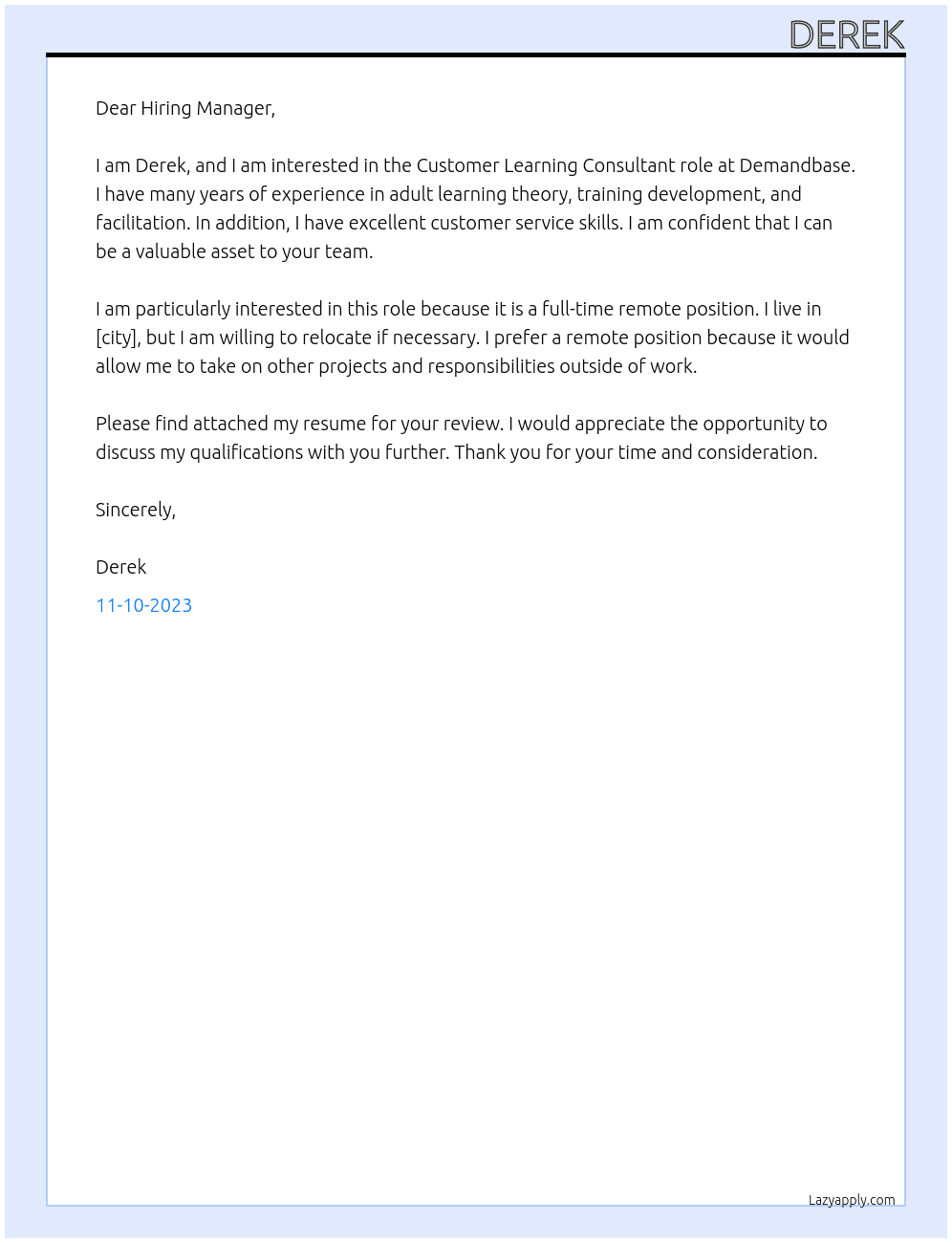 Customer Learning Consultant At Demandbase Cover Letter