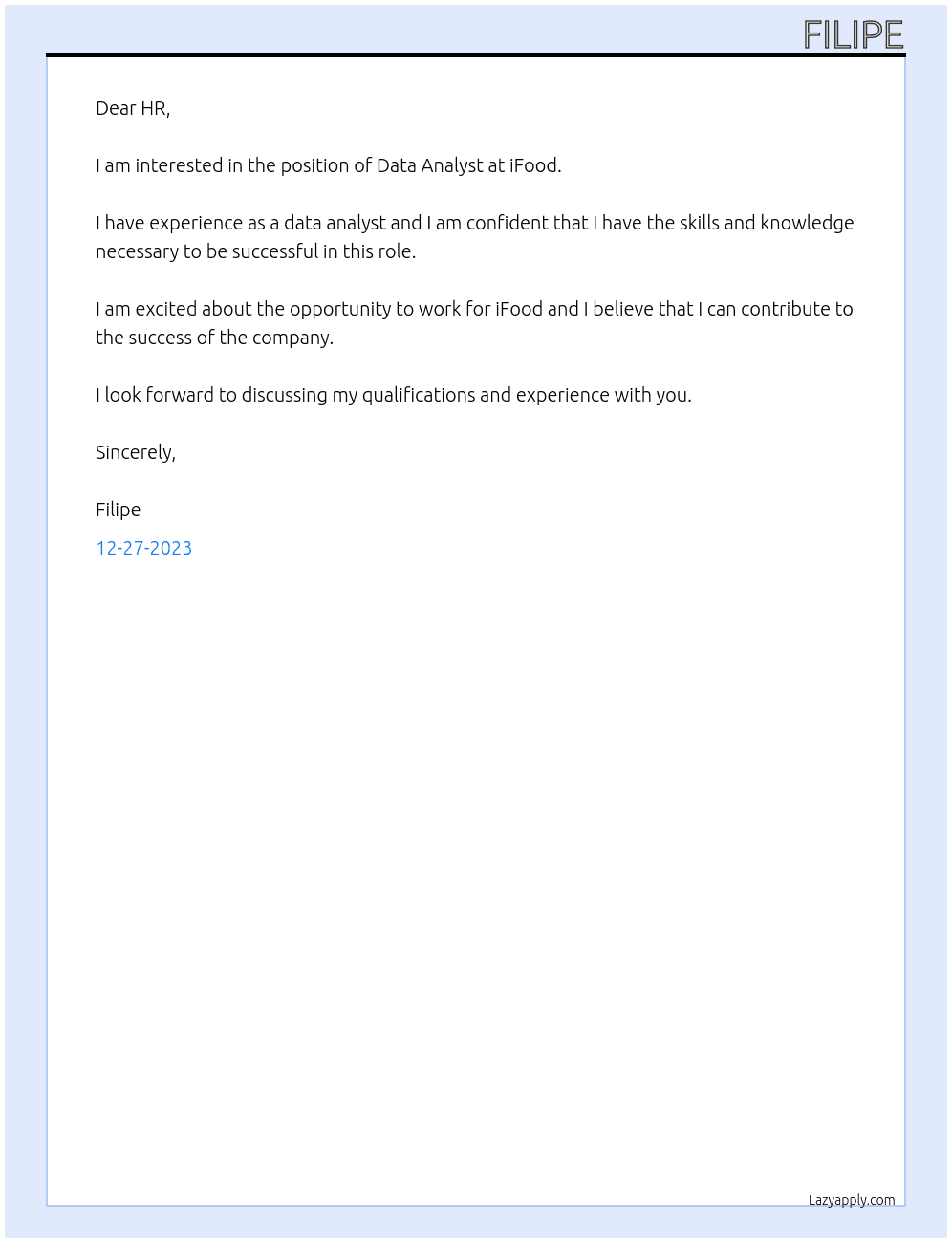 Data Analyst At iFood Cover Letter