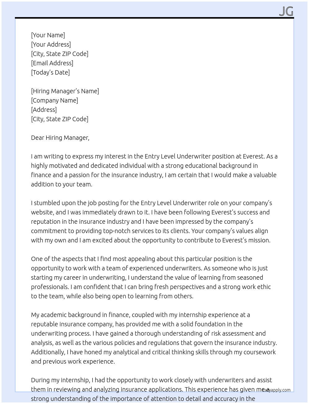 Entry Level Underwriter At Everest Cover Letter