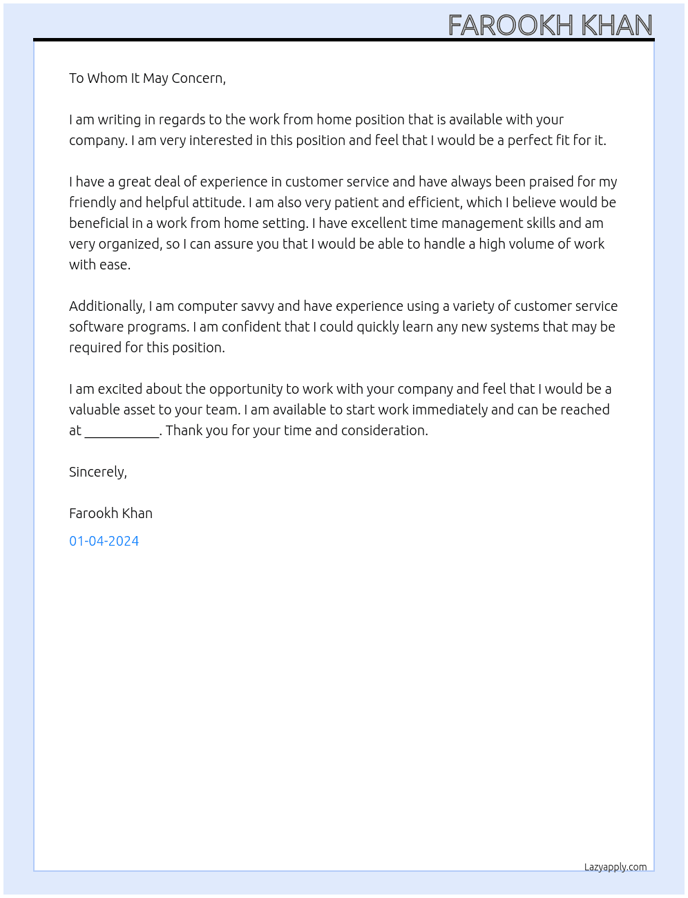 Work from home  At Paytm Cover Letter