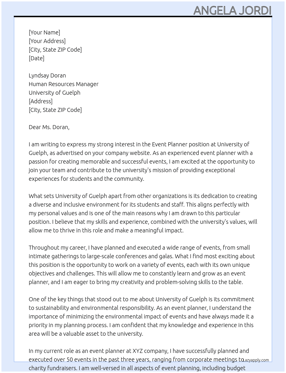 Event Planner At University of Guelph Cover Letter