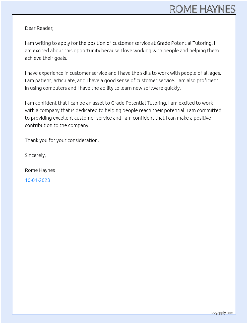 Customer service At Grade Potential Tutoring Cover Letter