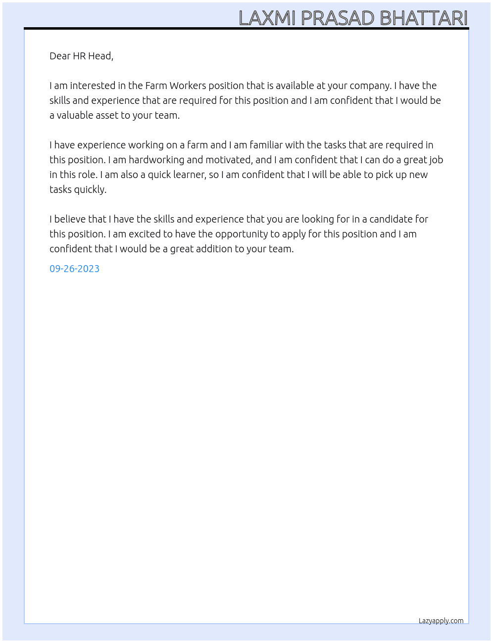  Farm Workers At for you webside Cover Letter