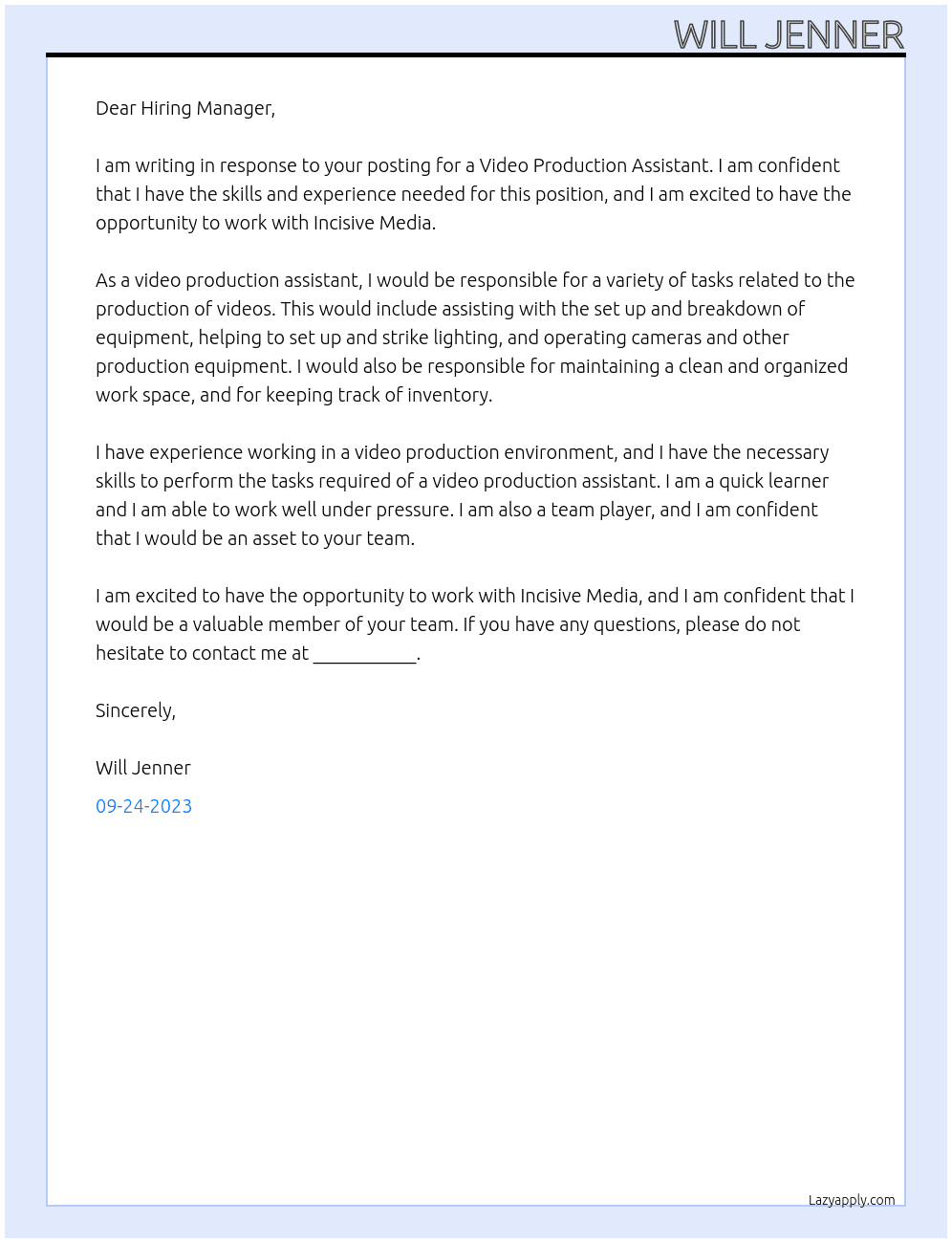 Video Production Assistant At Incisive Media Cover Letter