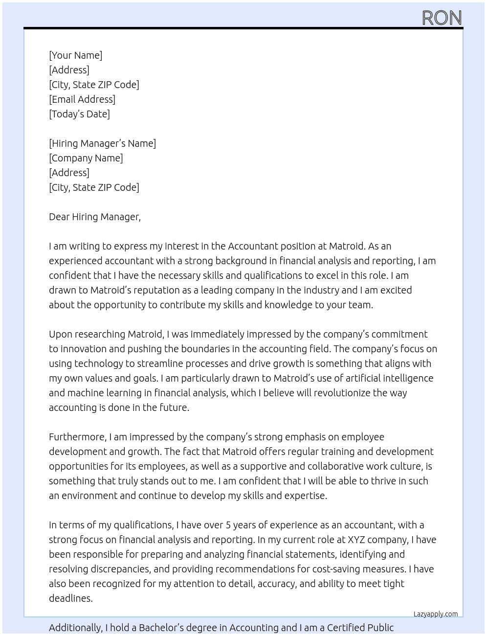 accountant At Matroid Cover Letter