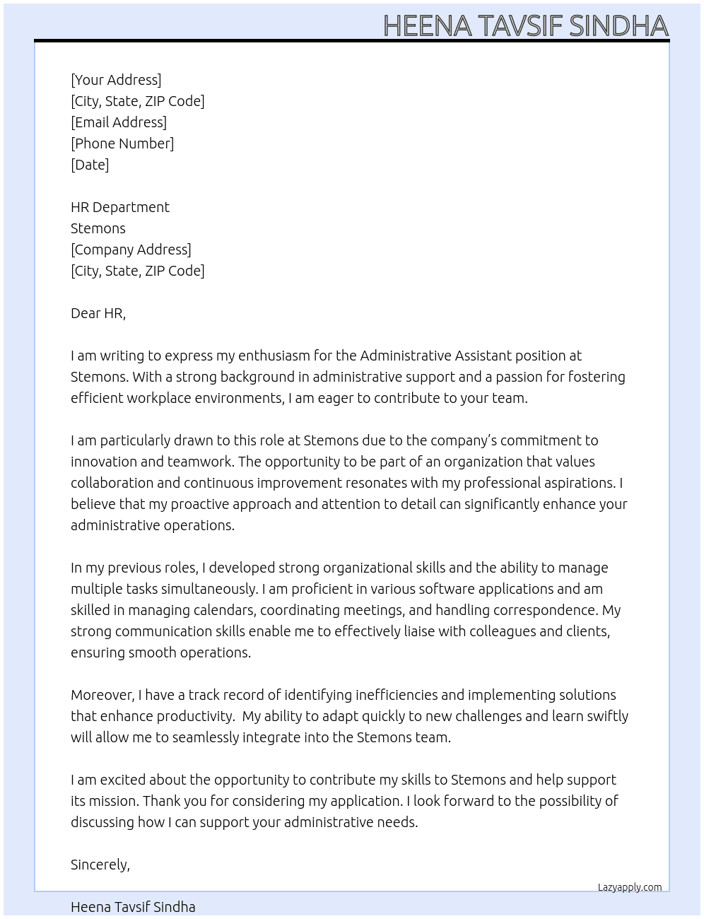 Cover letter for administrative assistant - LazyApply