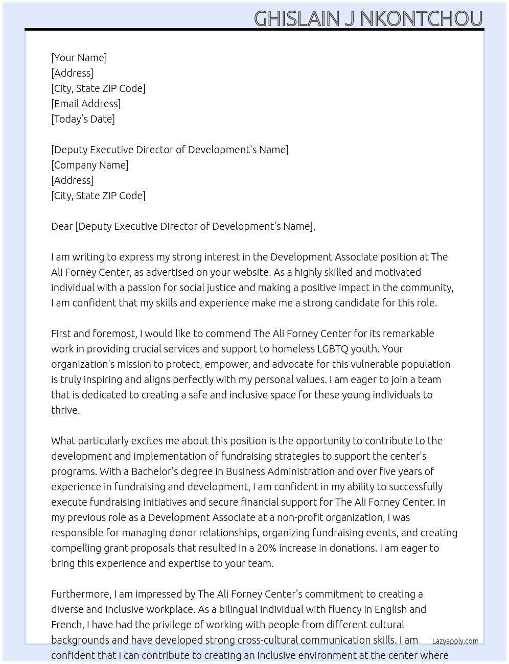  Development Associate At The Ali Forney Center Cover Letter
