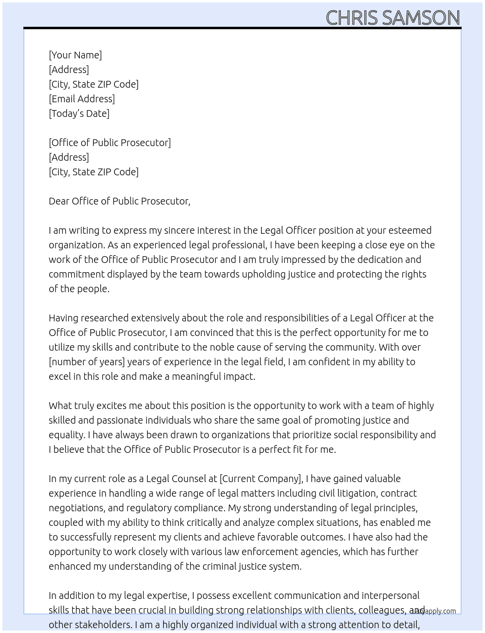 legal officer At Legal Officer Cover Letter