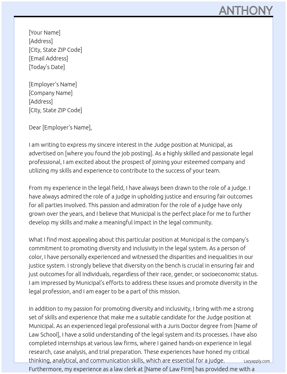 judge At Municipal Cover Letter
