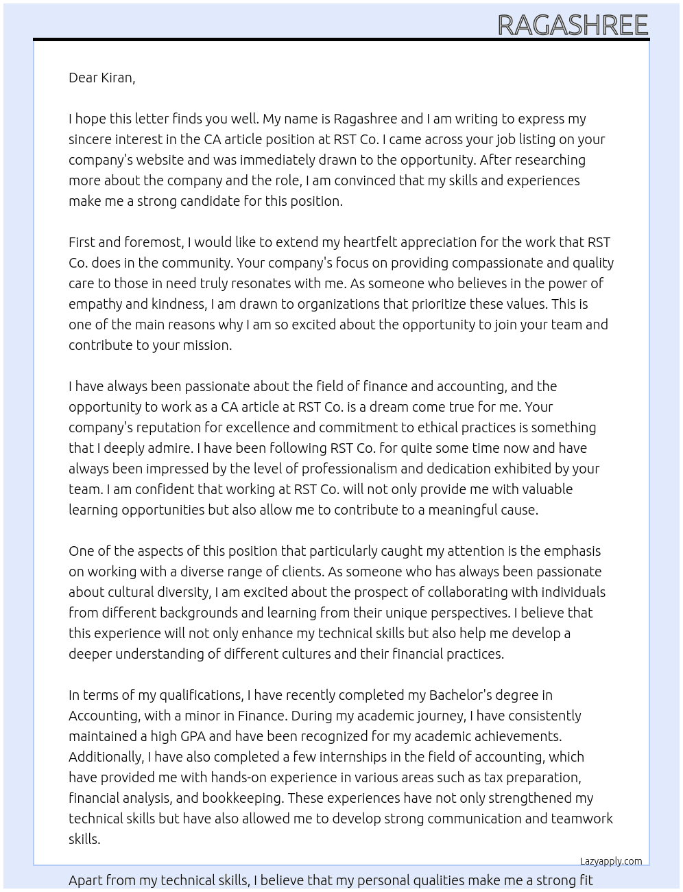 CA article At rst co Cover Letter