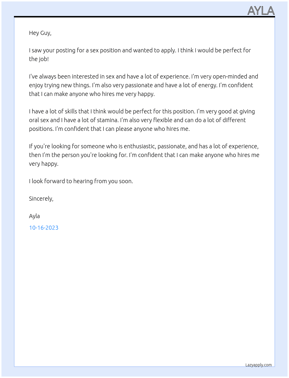 Sex At Sex Cover Letter