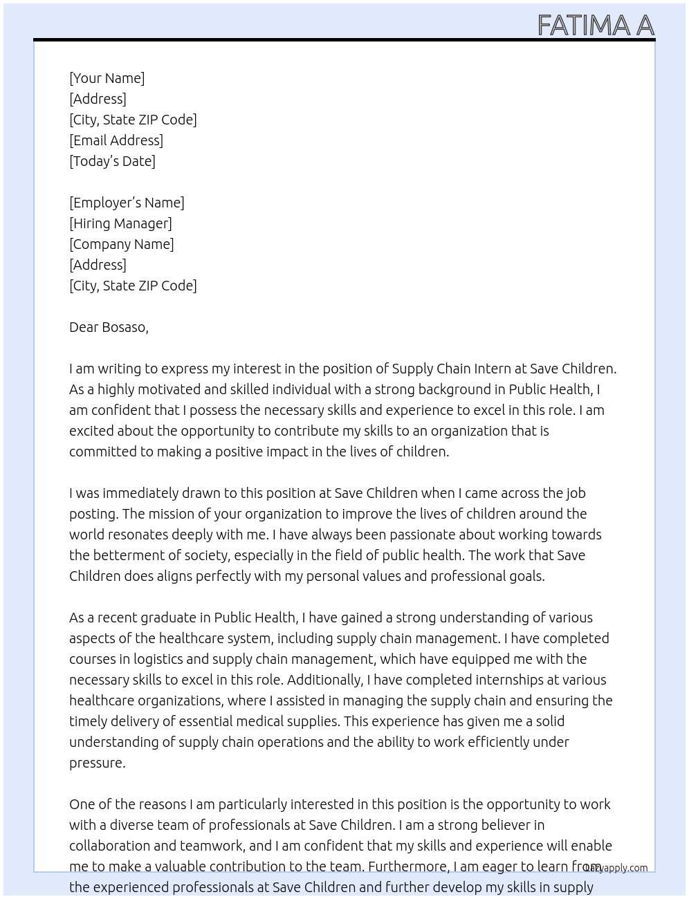 Saplay chain inter At Save  children Cover Letter