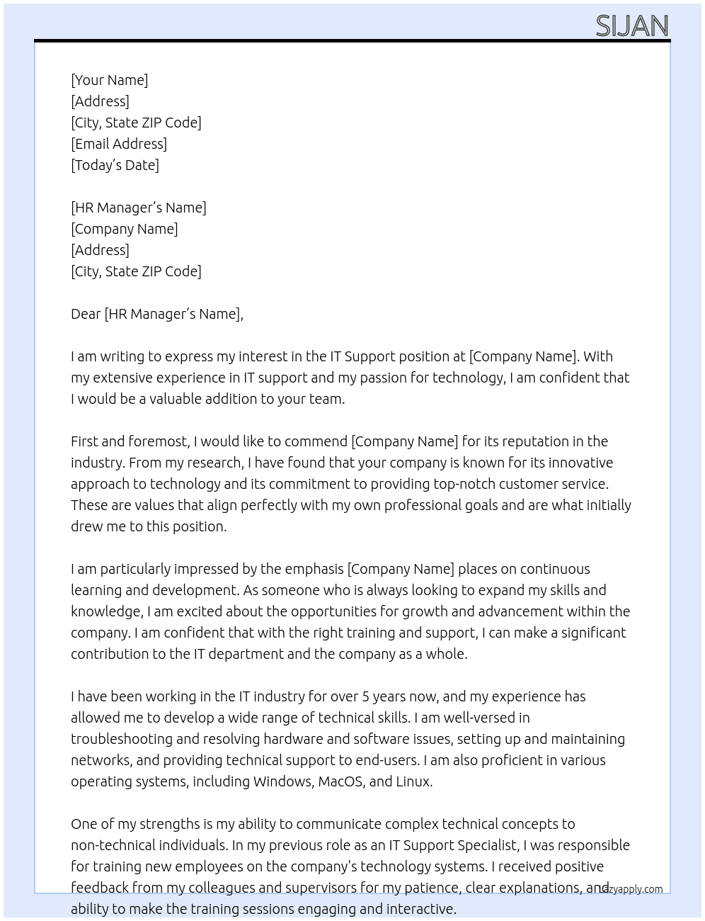 it support At company Cover Letter