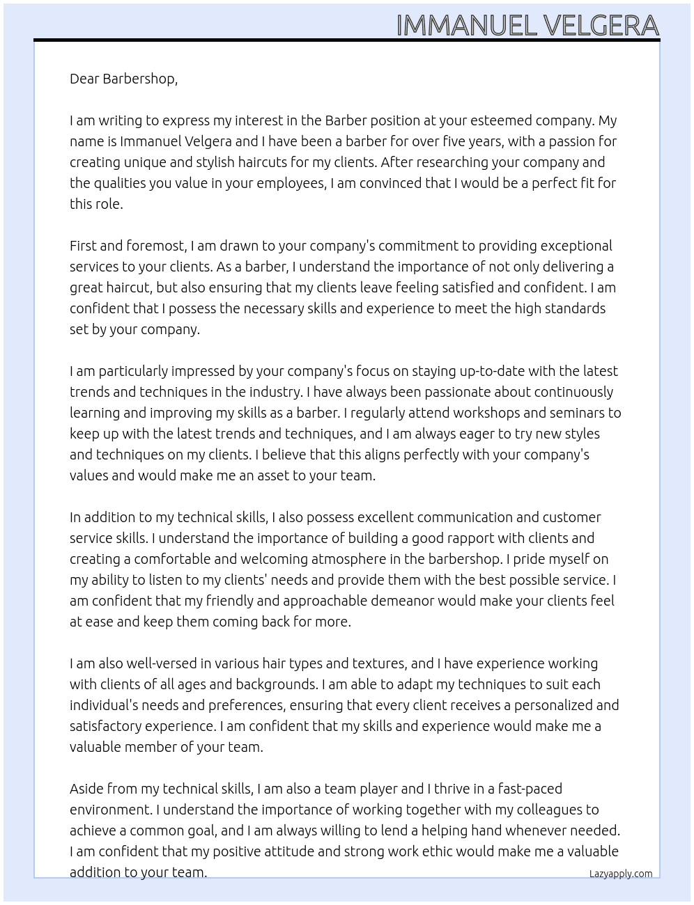 Barber At Barber Cover Letter