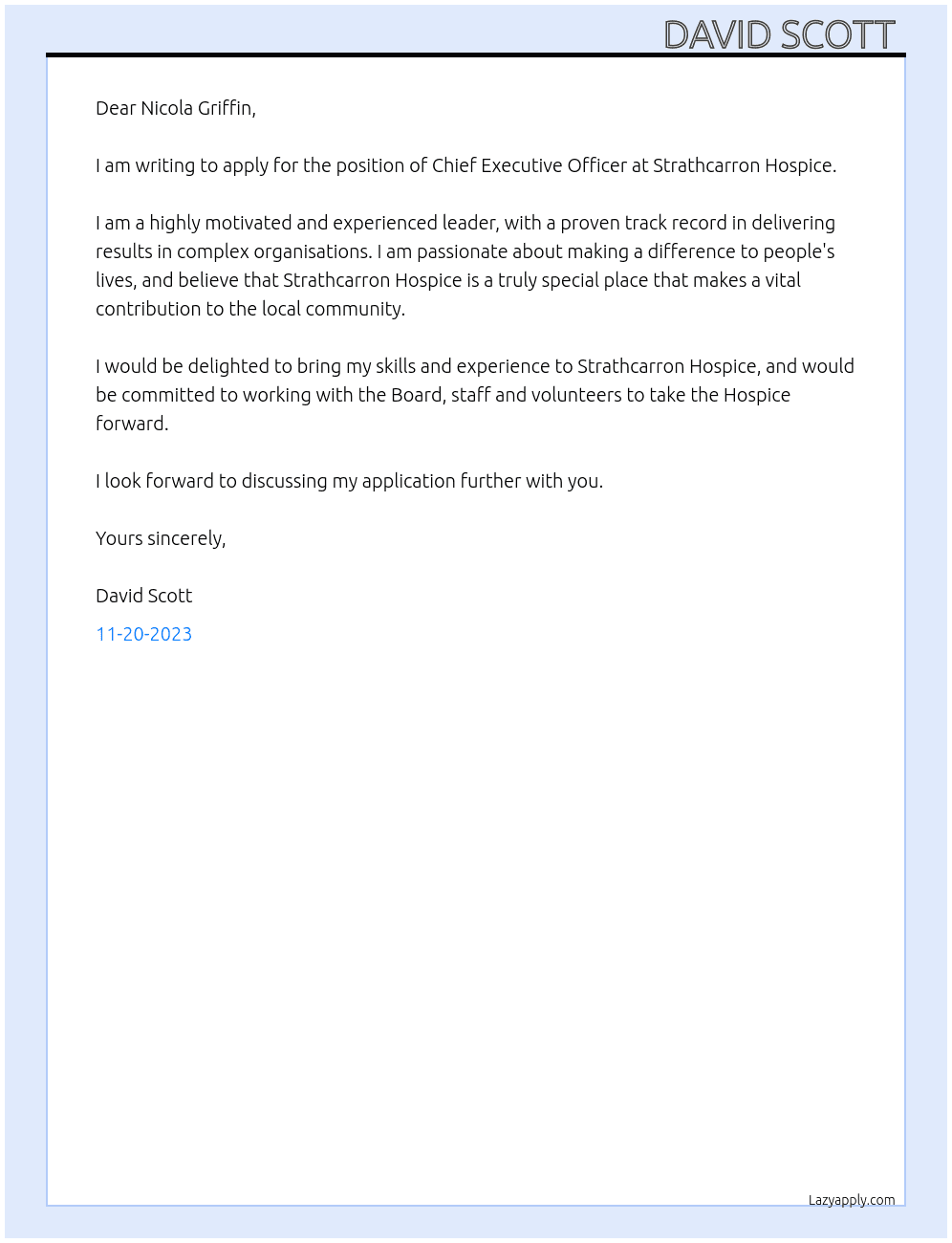 Chief Executive Officer  At Strathcarron Hospice  Cover Letter