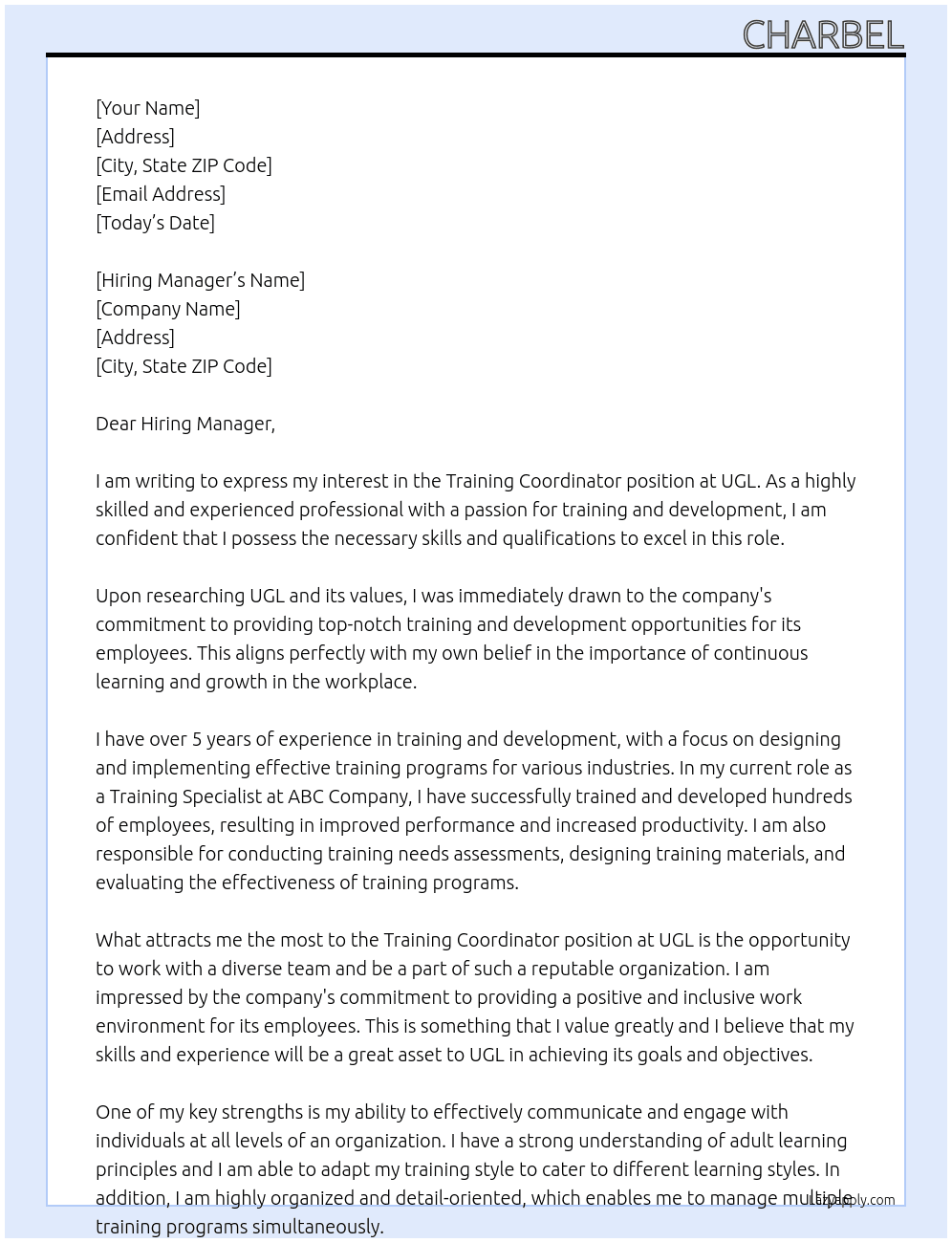 Training Coordinator At UGL Cover Letter