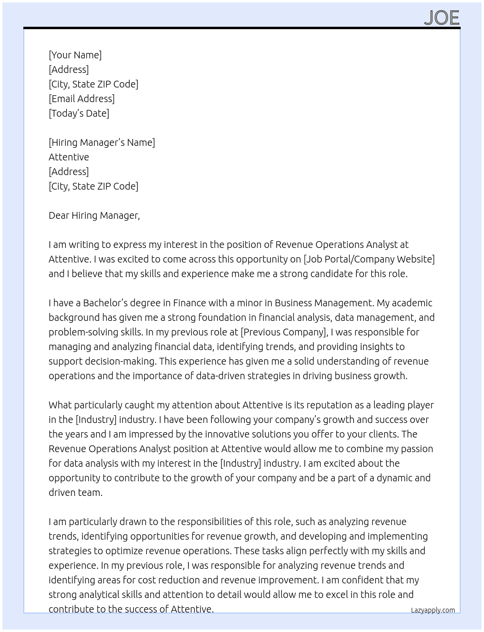 Revenue Operations Analyst At Attentive Cover Letter