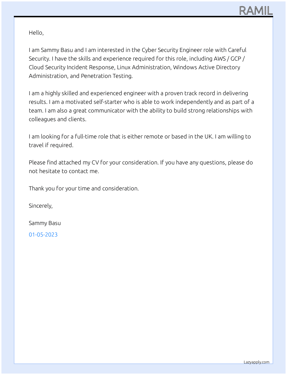 Cyber Security Engineer At Careful Security Cover Letter