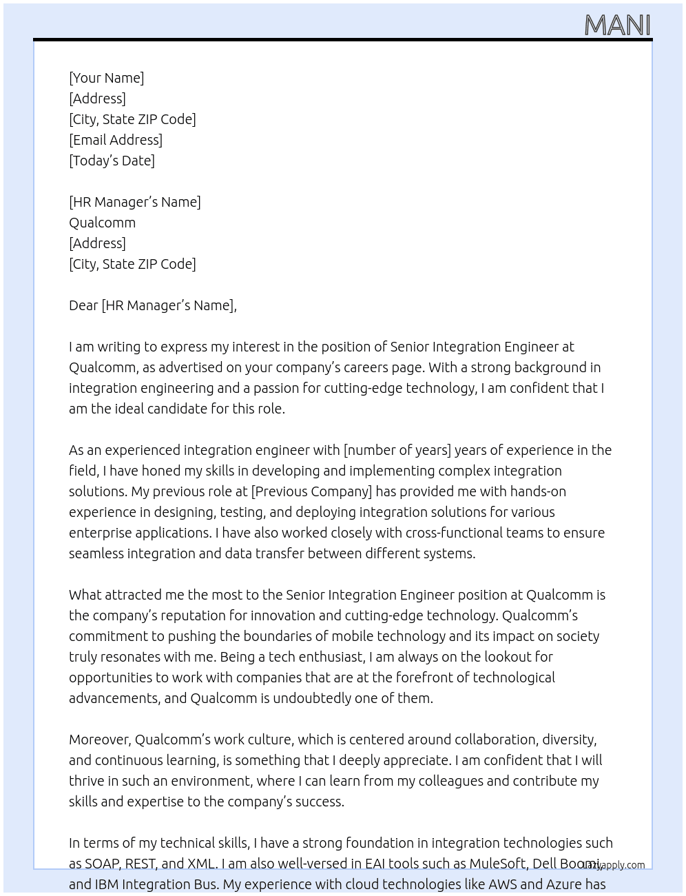 senior integration engineer At qualcomm Cover Letter