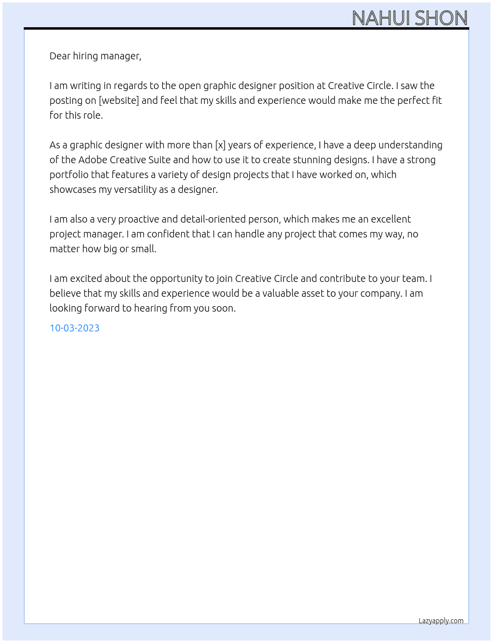 graphic designer At Creative Circle Cover Letter