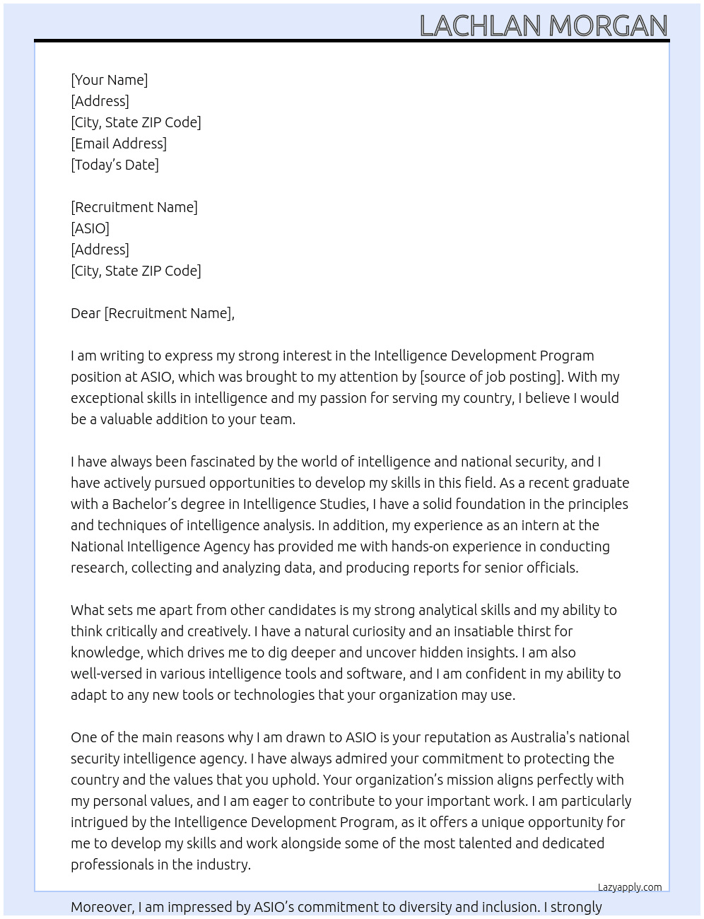 Intelligence Development Program At ASIO Cover Letter