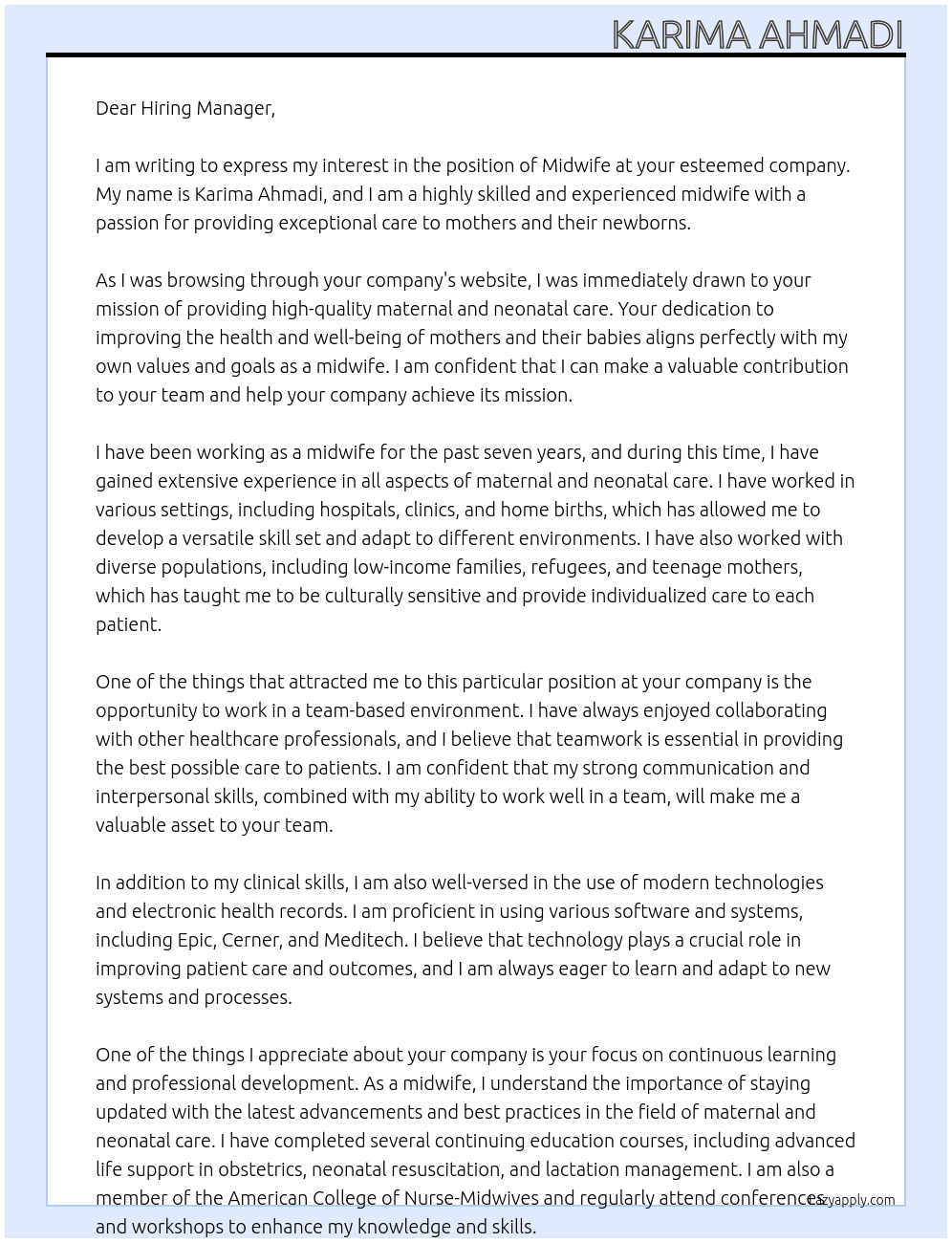 Midwife  At () Cover Letter