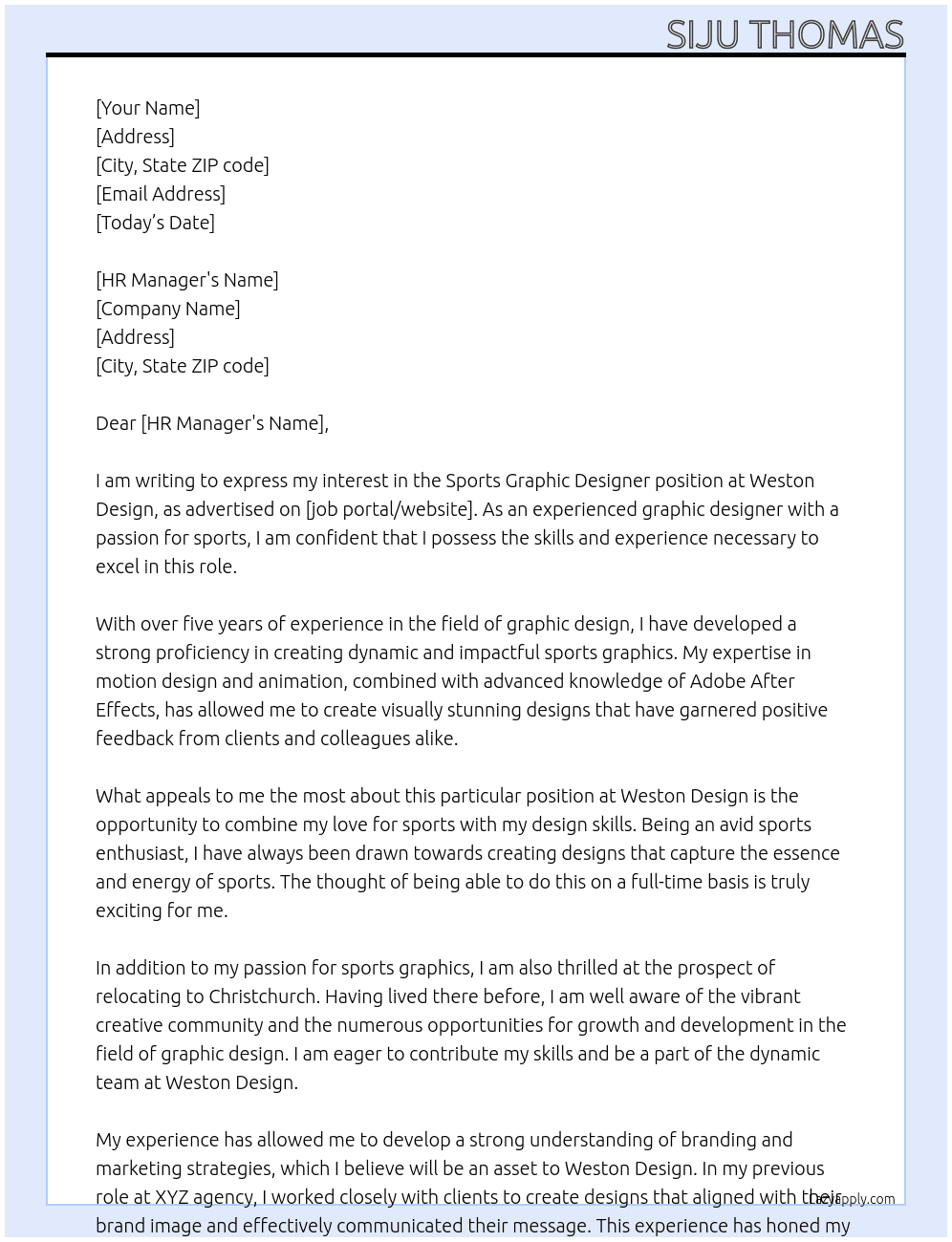 Sports Graphic Designer At Weston Design Cover Letter