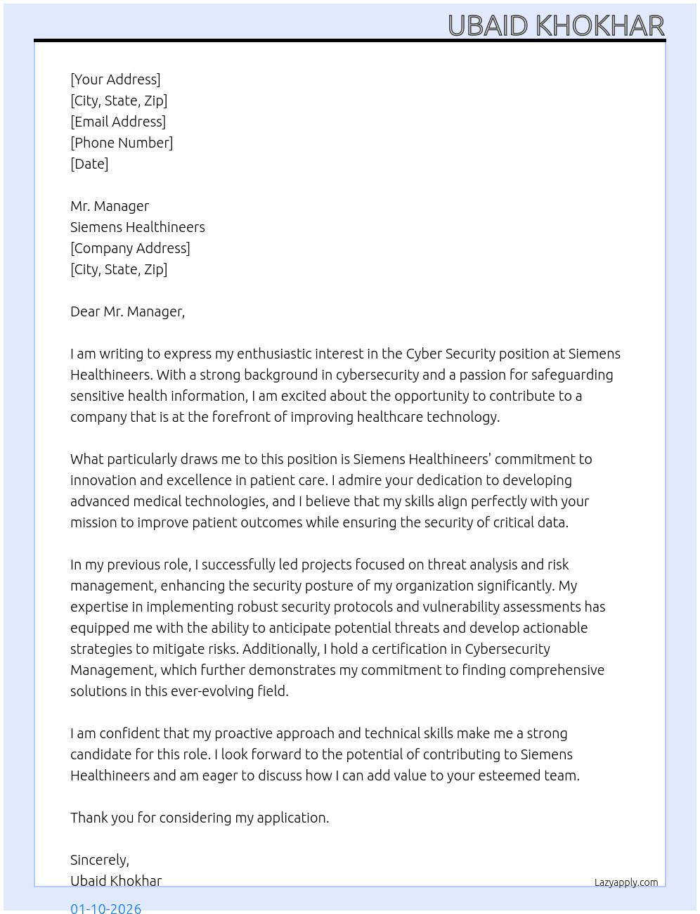 Cover letter for cyber security - LazyApply