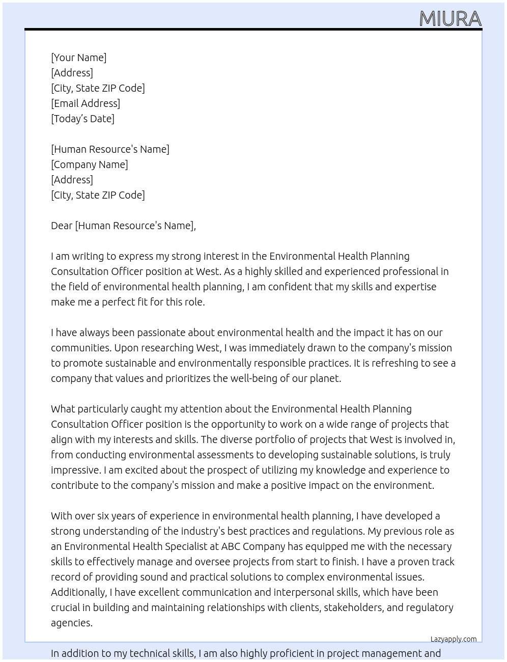  Environmental Health Planning Consultation Officer At West Cover Letter
