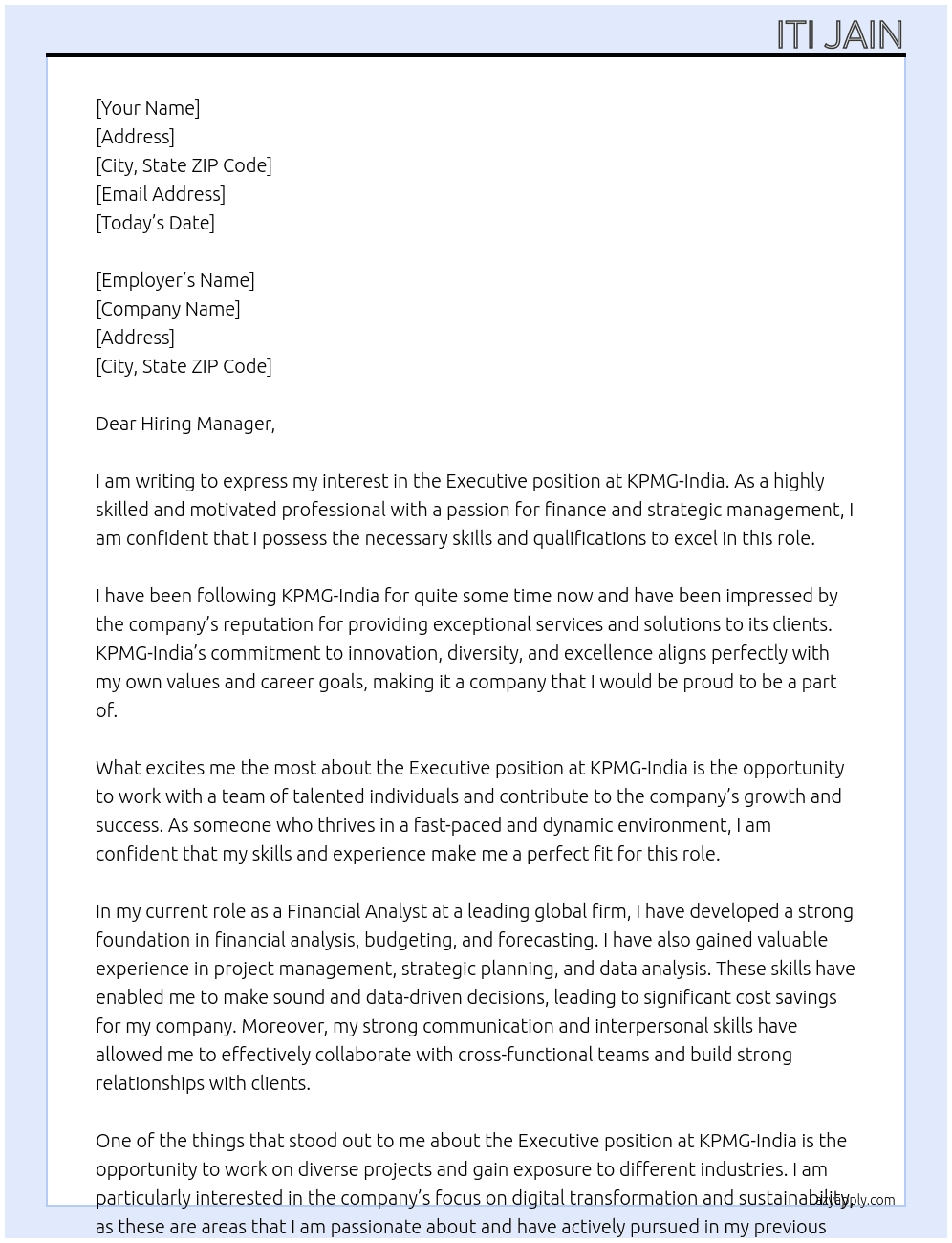 Executive At KPMG-India Cover Letter
