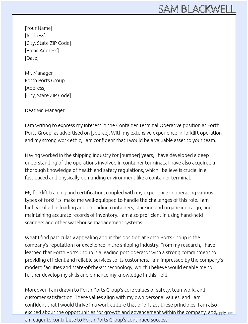 Cover letter for container terminal operative - LazyApply