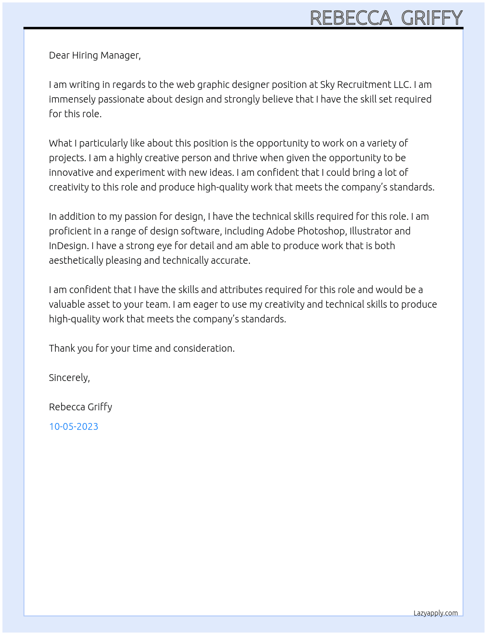 Web graphic designer  At Sky Recruitment LLC Cover Letter