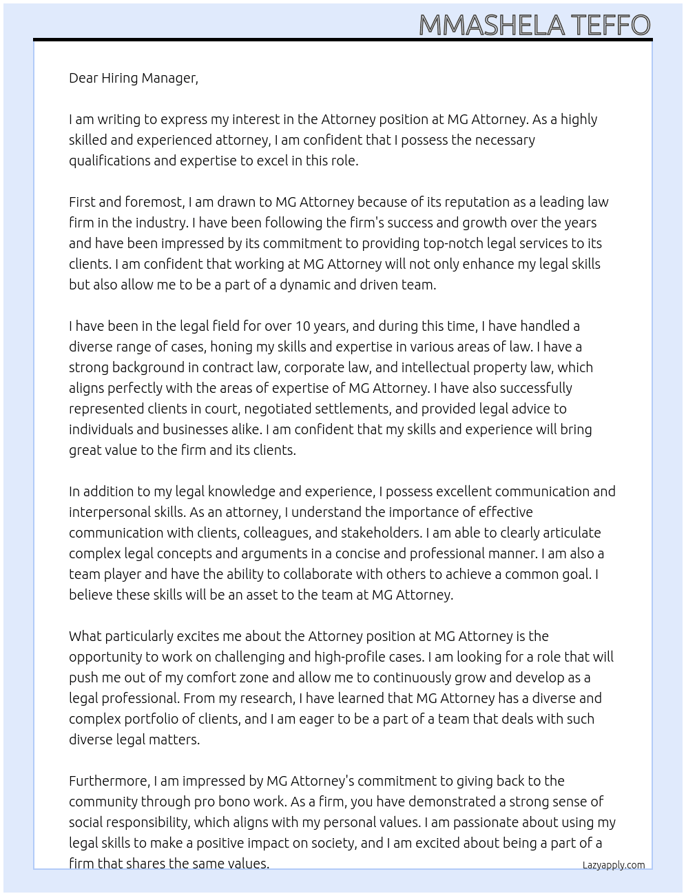 Attorney At MG Attorney Cover Letter
