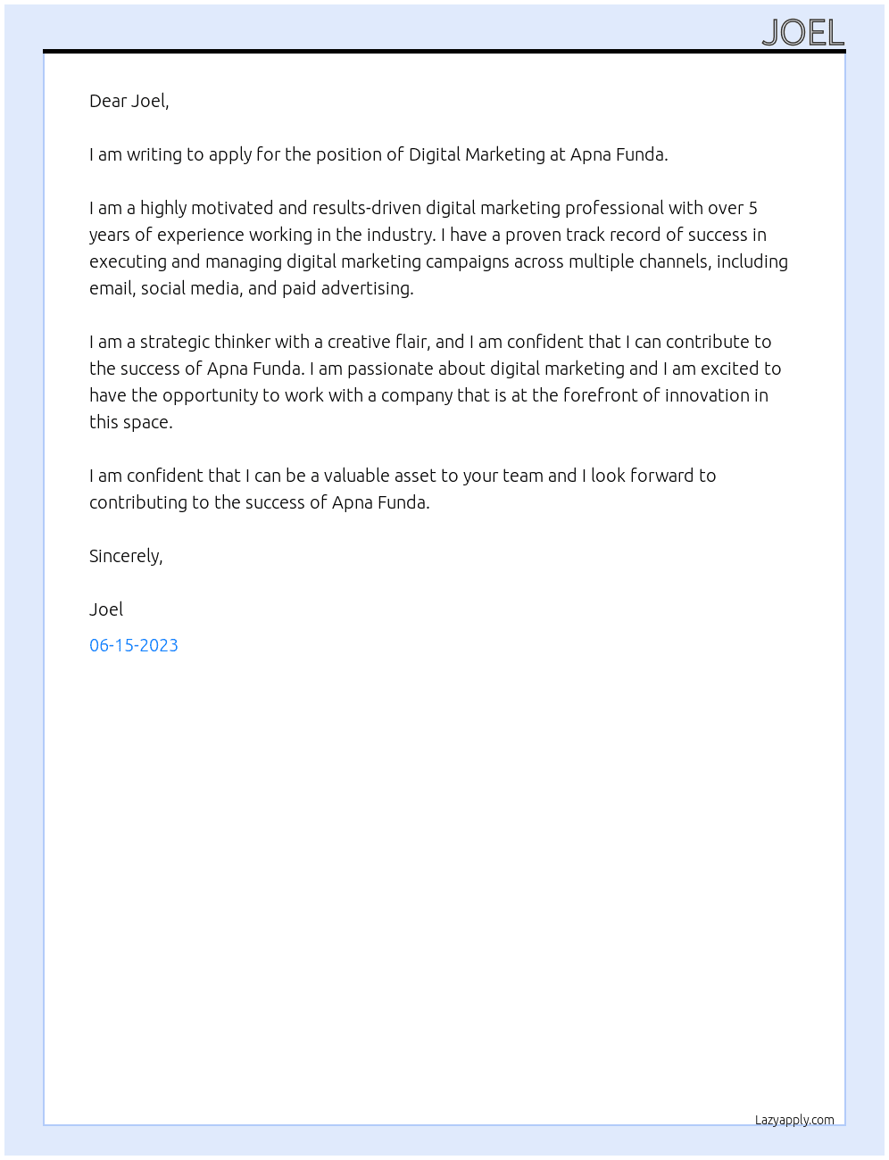 Digital Marketing  At Apna Funda  Cover Letter