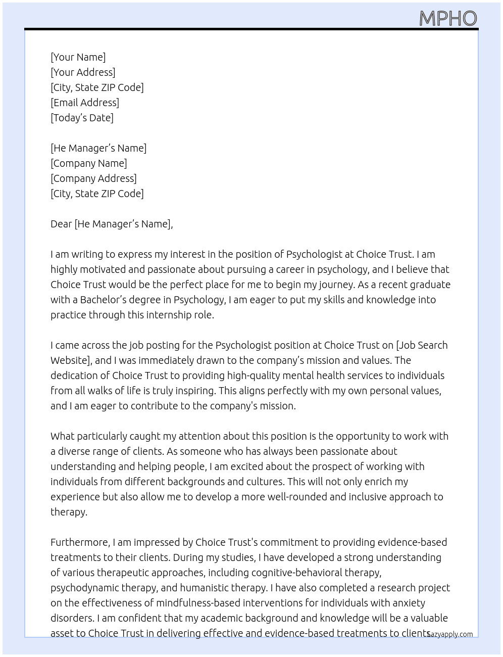 Psychologist At Choice Trust Cover Letter