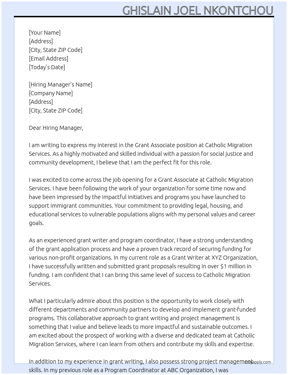Grant Associate At Catholic Migration Services Cover Letter