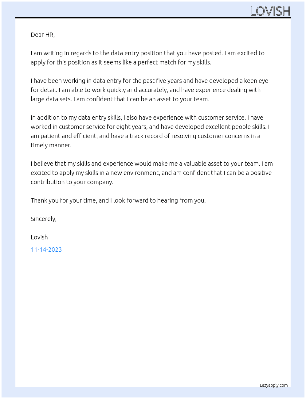 data entry At new Cover Letter