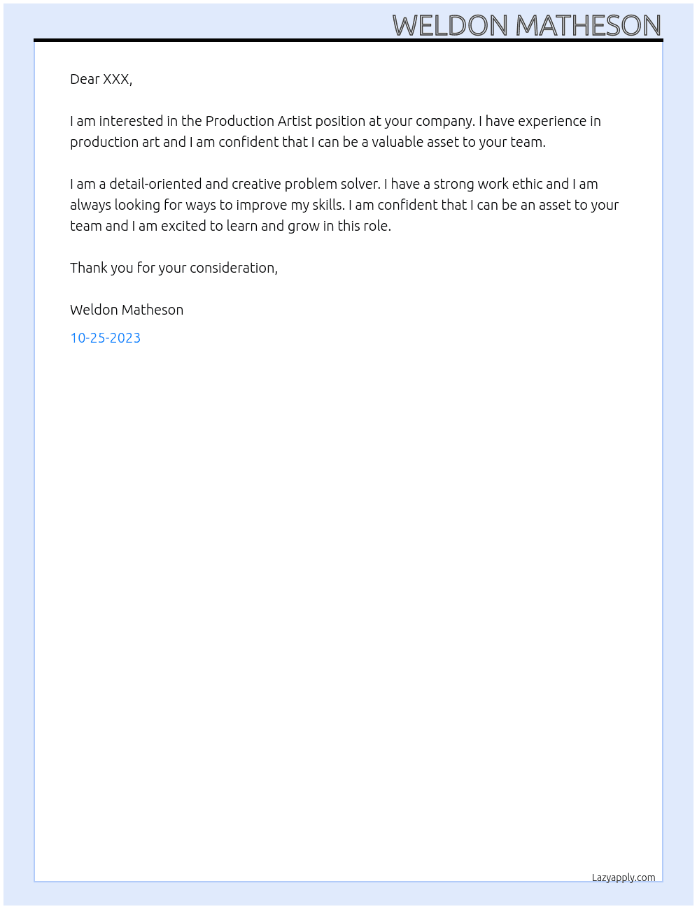 Production Artist At XXX Cover Letter