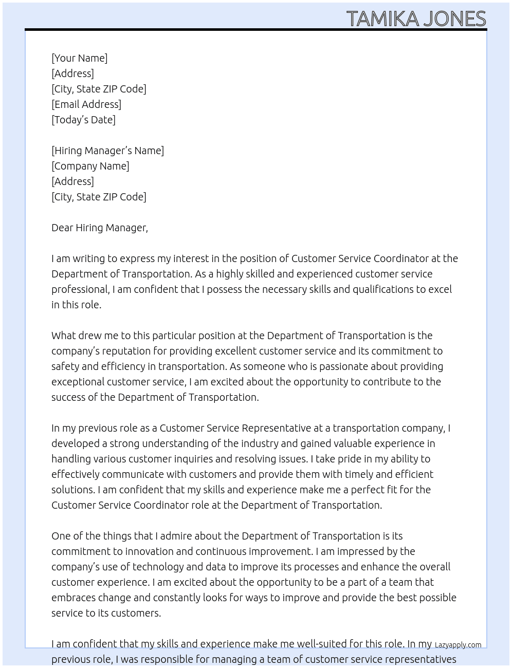 Cover letter for customer service coordinator - LazyApply