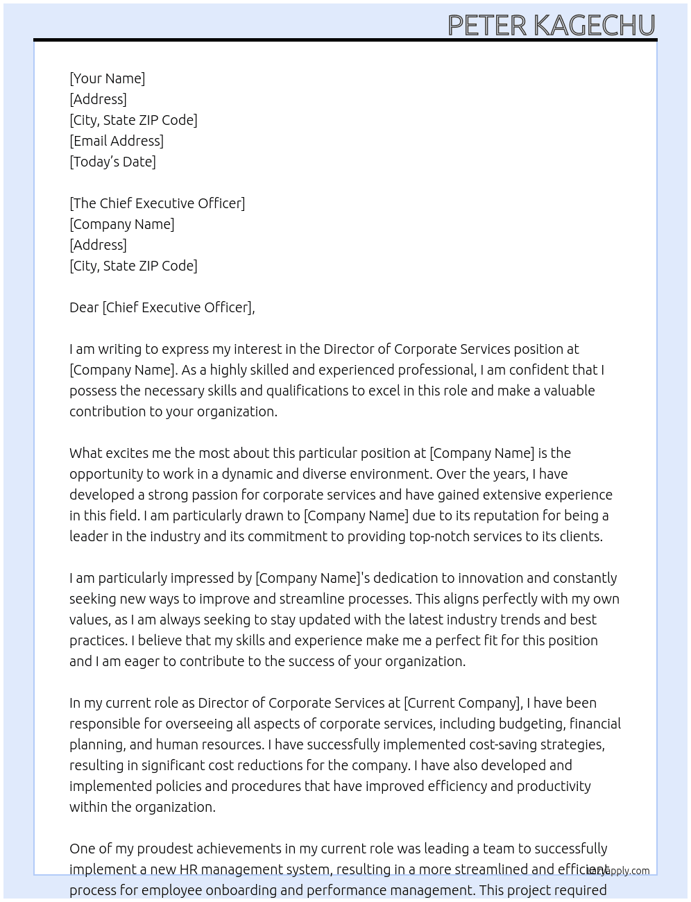 Director Corporate services At Government Cover Letter