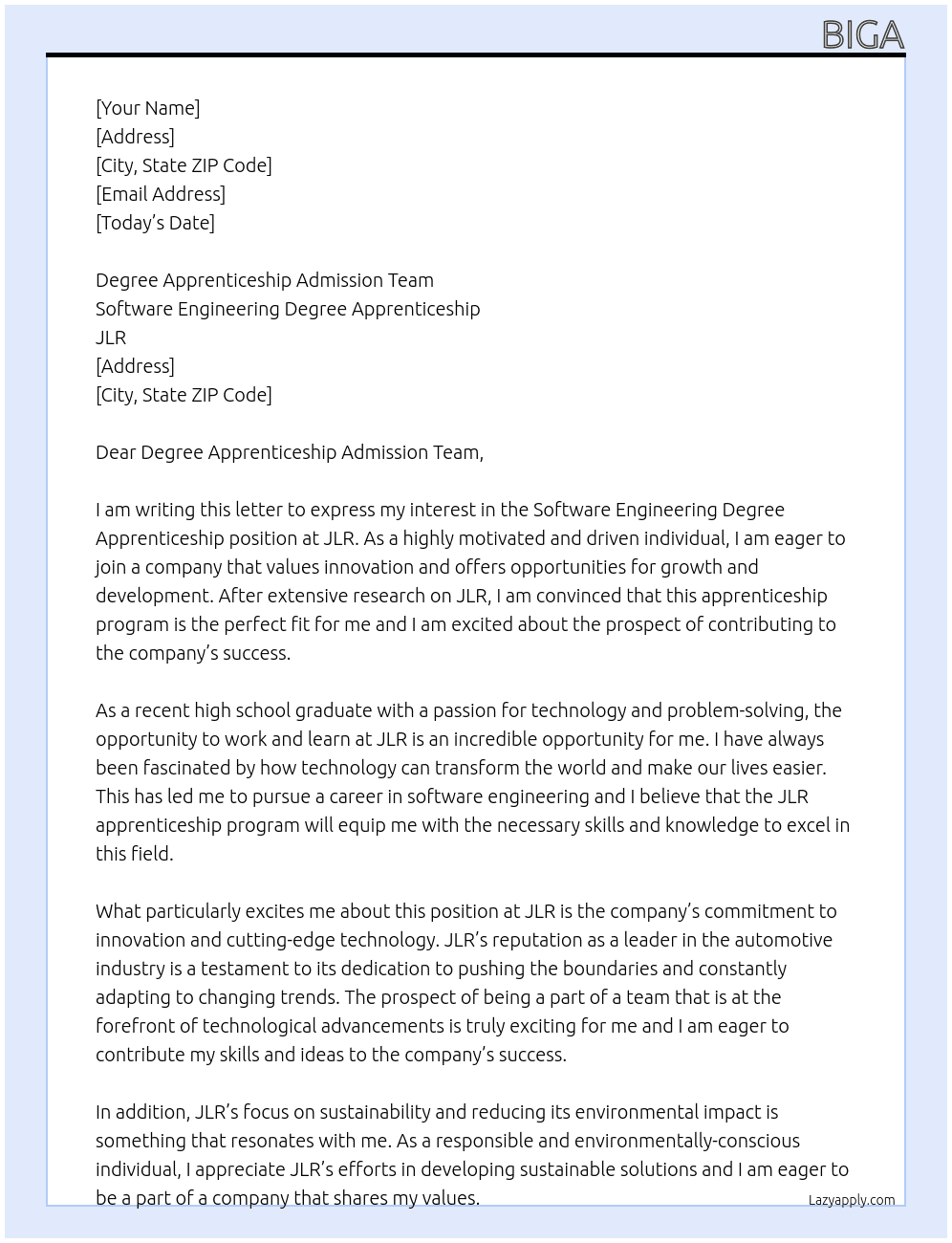Cover letter for software engineering degree apprenticeship - LazyApply