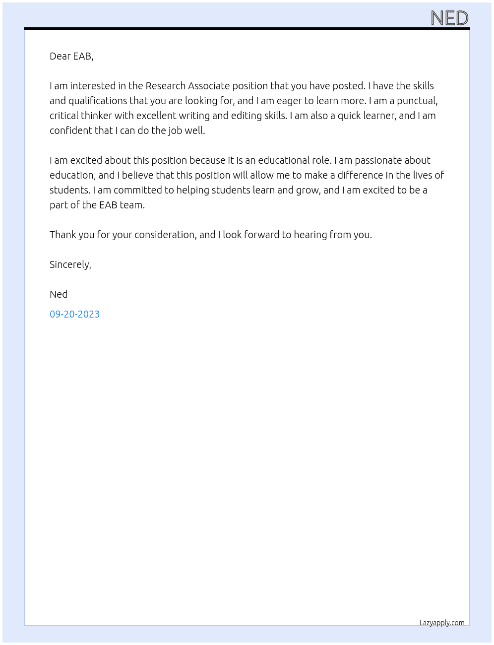 Research Associate  At EAB Cover Letter