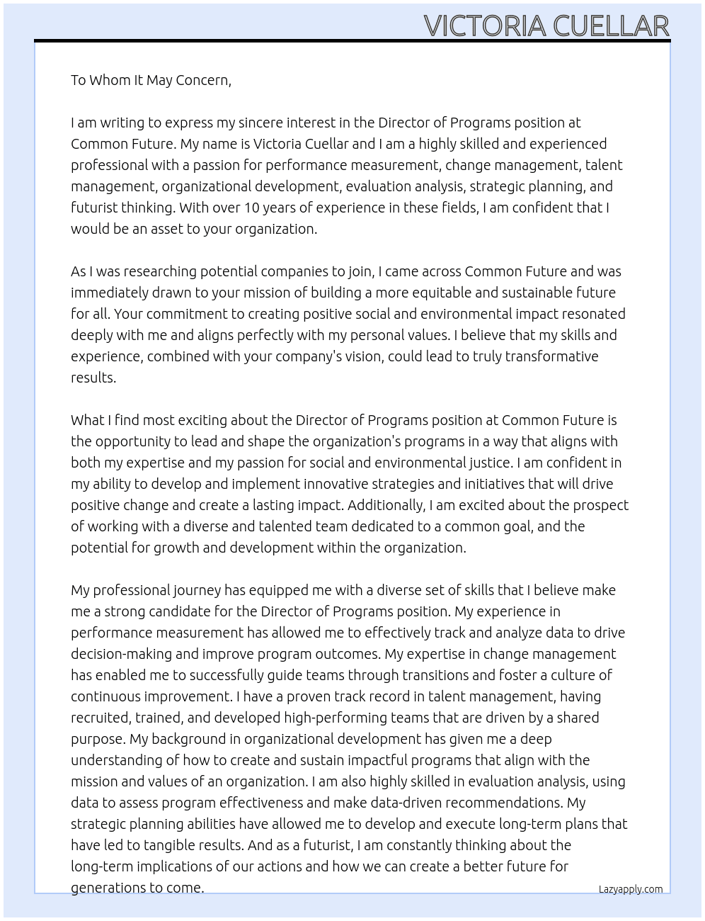 Cover letter for director of programs - LazyApply